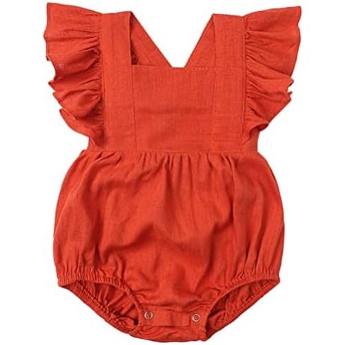 Baby Girls Playsuits Ruffled Bodysuit Fly Sleeve Romper Newborn Cotton Linen Jumpsuit Infant Summer Clothes