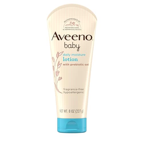 Aveeno Baby Daily Moisture Body Lotion for Sensitive Skin, Hypoallergenic Moisturizing Baby Lotion with Nourishing Oatmeal to Deeply Moisturize Baby's Skin, Fragrance-Free, 8 fl. oz
