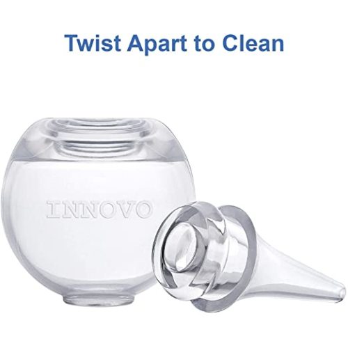 Innovo Hospital Grade Silicone Twister Bulb Baby Ear Syringe and Nasal Aspirator, Sucks Snot and Mucus, Nasal Bulb Ear Syringe, Cleanable and Reusable Clear White