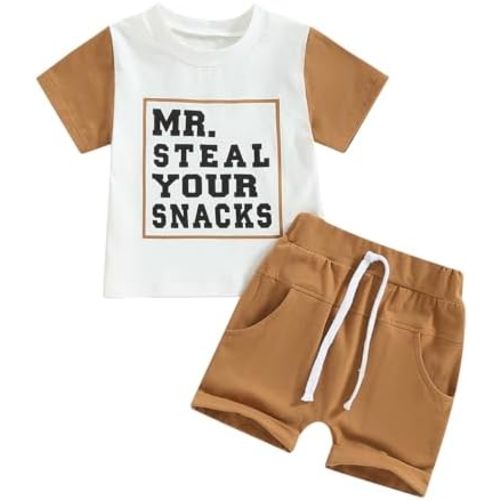 Rtnnsbbfcm Toddler Baby Boy Summer Clothes Mr. Steal Your Snacks Short Sleeve T-shirt Top Shorts 2Pcs Outfit