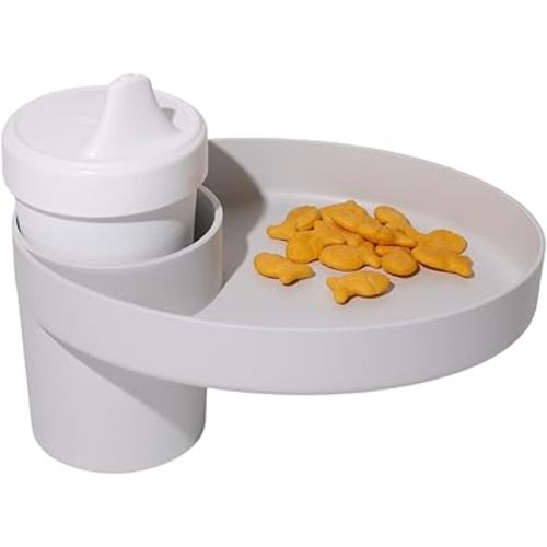 Travel Tray Oval USA Made Extend Your Current Cup Holder to Hold Your Cup Plus A Tray for Snacks, Toys and Accessories. Use in a Car Seat, Booster, Stroller, Golf Cart, Outdoor Chair, Slate Gray