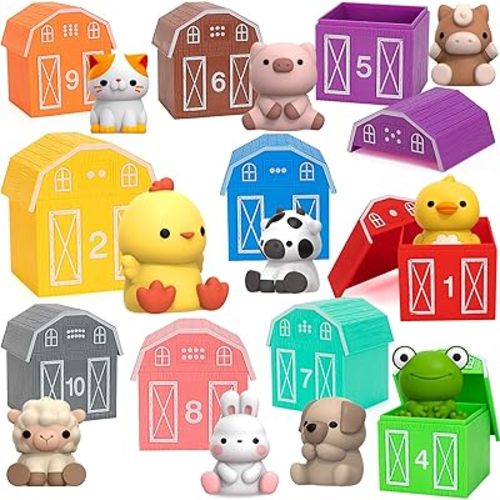 Learning Toys for 1,2,3 Year Old, 20 Pcs Farm Animals Toy, Counting Skill, Color Matching, Fine Motor Game, Christmas Birthday Easter Educational Gift for Baby Toddler Boys Girls Age 12-18 Months