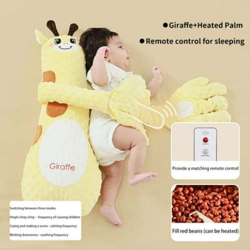 Baby Sleeping Doll with Soothing Palm Pad, Electric Baby Hand Pillow with Remote Control, Sleep Aid Companion Cartoon Patting Hand for Baby