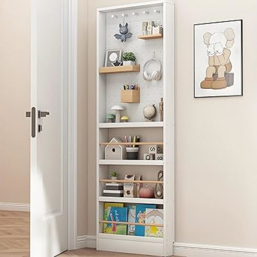 Behind Door Bookshelf,Toddler Bookshelf,Storage Cabinets,Organizer for Toys and Books,for Living Room, Children's Room, Study Room, etc. (A, 23.6" x 3.9" x 70.1")