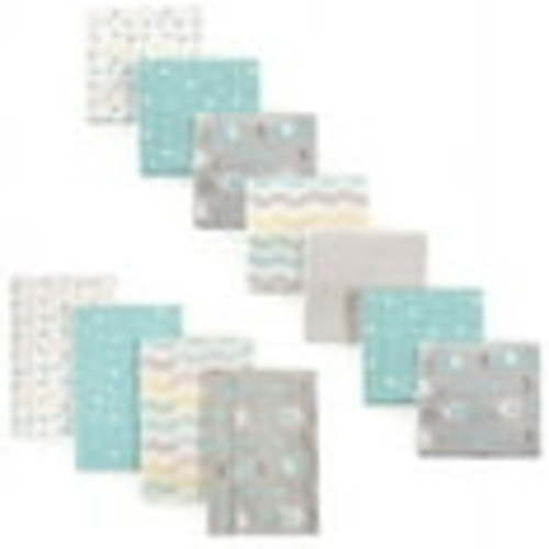 Luvable Friends Unisex Baby Cotton Flannel Burp Cloths and Receiving Blankets, 11-Piece, Basic Elephant, One Size