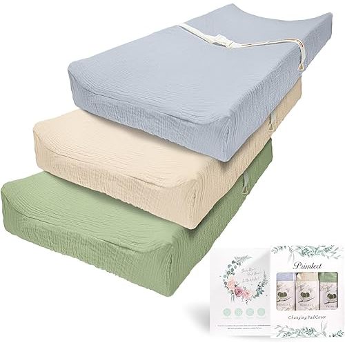 Muslin Changing Pad Cover Unisex, Solid Color Muslin Baby Changing Mats for Boys & Girls, 100% Cotton 3-Pack Breathable and Skin-Friendly Changing Table Covers, Large