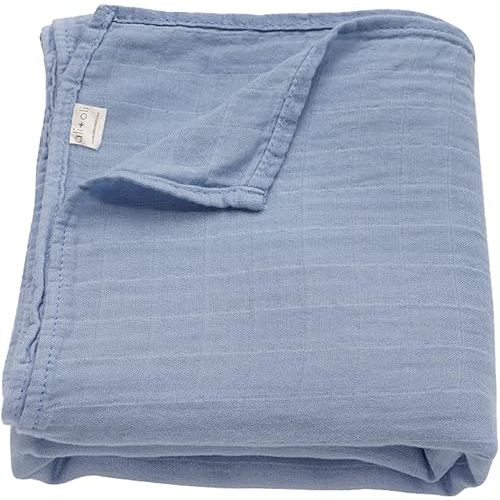 Ali+Oli Muslin Swaddle Blanket for Baby (Dream Blue) Large 47" x 47" Soft Rayon Made from Bamboo & Organic Cotton Muslin Blanket, Machine Washable Receiving Blanket Wrap for Newborn to Toddler