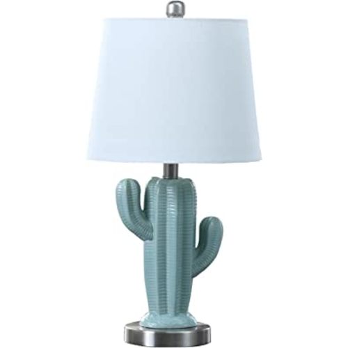Ore International HBL2712 22" in Southwest Teal Ceramic Cactus Plant Modern Metal Table Lamp