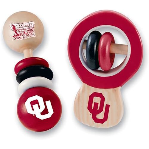 BabyFanatic Wood Rattle 2 Pack - NCAA Oklahoma Sooners - Officially Licensed Baby Toy Set!