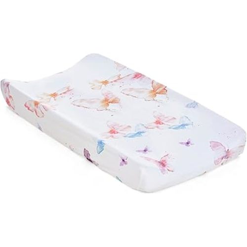 Oilo Changing Pad Cover, Breathable Turkish Cotton Fitted Jersey, 300 Thread Count, Machine Washable, Fits Standard Changing Pads (32" x 16"), Girl, Boy, & Neutral Nursery Design, Butterfly