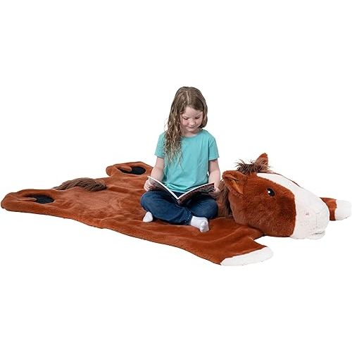 Plush PlushieRugs - Animal Rug for Kids Room, Fluffy Nursery Rug, and Fur Kids Rugs for Playroom - Big Large Stuffed Animals Irregular Shaped Rug that Works Great as Woodland Nursery Decor (Horse)