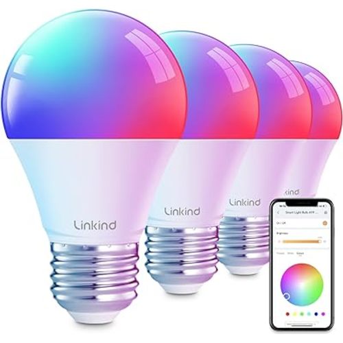 Linkind Smart Light Bulbs, Smart Bulb That Work with Alexa & Google Home, LED Light Bulbs Color Changing, 64 Preset Scenes, Music Sync, A19 E26 2.4GHz RGBTW WiFi Bluetooth Light Bulb 60W, 800LM, 4Pack