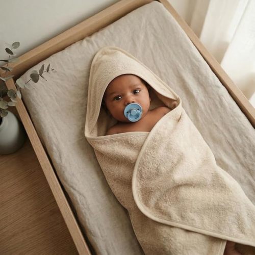 Hooded Baby Bath Towel, 100% Organic Cotton, Super-Soft 32"x32"
