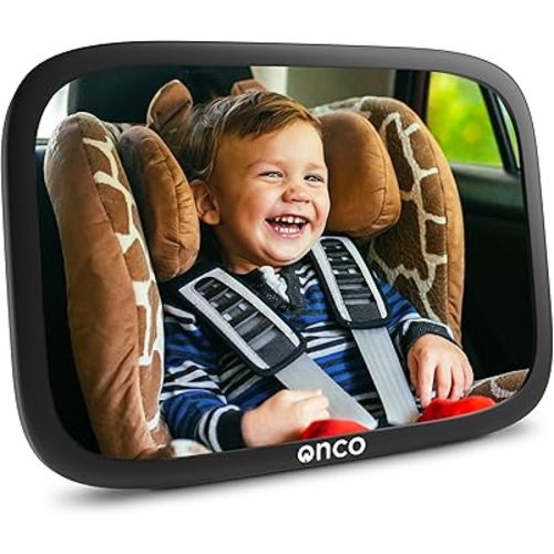 Onco Baby Car Mirror Rear Facing - Double Award-Winning Car Mirror for Baby, 100% Shatterproof Baby Mirror for Car Journeys, Shakeproof Car Seat Mirror for Baby Rear Facing, Universal Car Mirror Baby