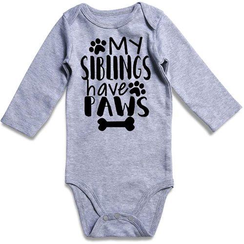 Funnycokid My Siblings Have Paws Bodysuit Baby Boys Girls Gender Neutral Clothes Long Sleeve Jumpsuit 0-12 Months