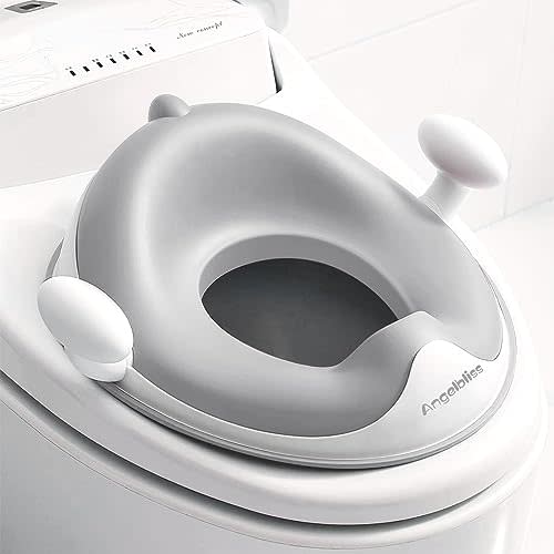 ANGELBLISS Baby Potty Training Toilet Seat with Soft Cushion Handles, Haute Collection, Double Anti-Slip Design and Splash Guard for Boys and Girls (Grey)