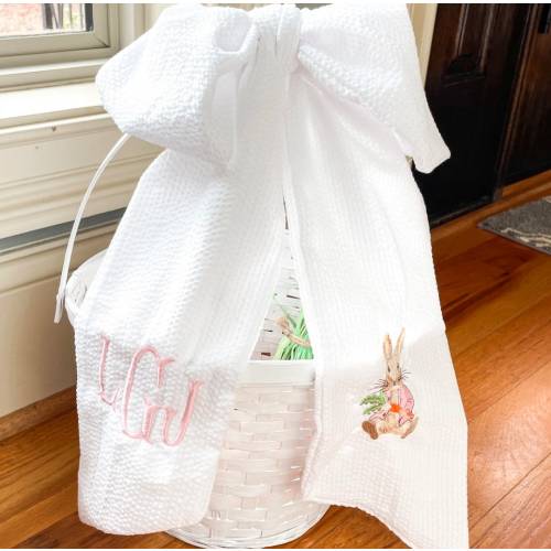 Personalized Easter Basket Seersucker Bow, Flower Girl Basket Bow, New Mom Gift Basket, Baby Girl Gift Basket, Easter Egg Hunt, Easter Bunny