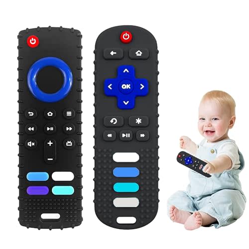 Silicone Baby Teething Toys, Teething Toys for Babies 3 6 18 24 Months, Baby Silicone Chew Toys,Remote Control Shape Teething Toys,BPA Free (Black-2)