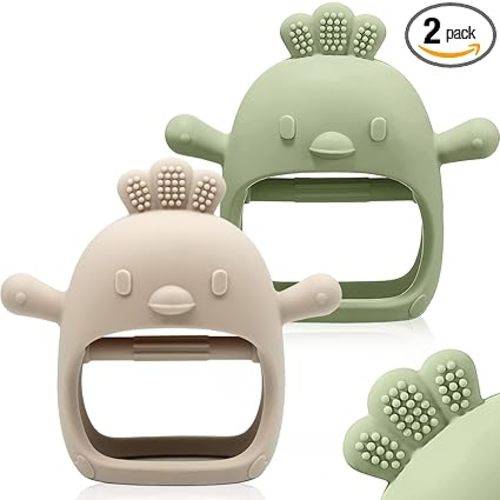 ChooKaChoo 2 Pack Baby Teething Toy Silicone Teething Mitten for Babies Over 3 Months Anti Dropping Wrist Hand Teethers Baby Chew Toys for Sucking Needs, BPA Free