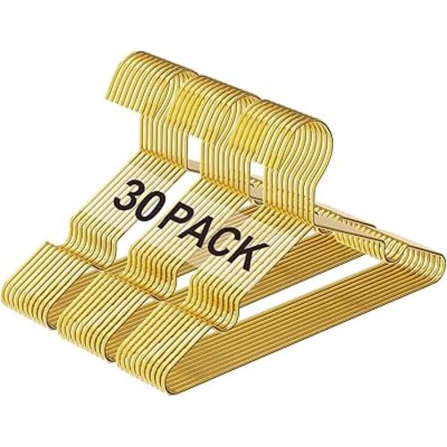 12 Inch Gold Kids Baby Hangers 30 Pack, Strong Metal Toddler Hangers for Closet, Space Saving Children Hangers for Clothes Coats Pants (Gold, 30)