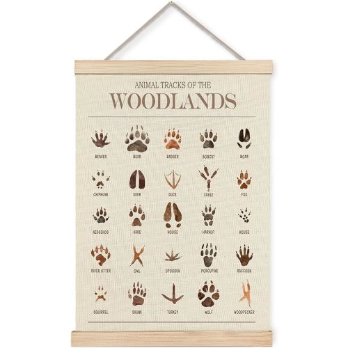 Foritho Animal Tracks of the Woodlands Poster Wall Art Framed, Woodland Nursery Decor, Jungle Forest Animal Tracks Field Guide Canvas Prints Wall Decor for Nursery Kids Room Playroom, 12x16 Inch