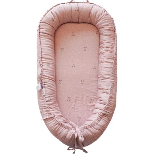 Infant Lounger, Baby Nest Cover for Baby Girls & Boys, Newborn Essentials for Baby 0-12 Months, 100% Cotton Breathable, Portable Travel Bed (Cherry_Muslin)