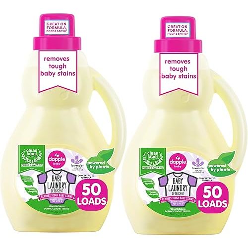 Baby Laundry Detergent by Dapple Baby, Concentrated & Hypoallergenic, Powered by Plants, Stain Removing Natural Ingredients, Lavender, 50 Fl Oz (Pack of 2)