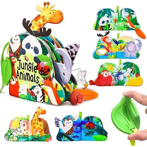 Baby Books for Shower Gifts, Touch and Feel Soft Cloth Book for Baby 0-6-12-18 Months, Early Development Interactive Tummy Time Toys, Crinkle Book for Infant Newborn Boys & Girls