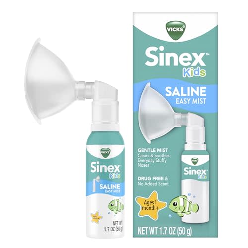 Vicks Sinex Kids Saline Easy Mist, Drug Free Saline, Ages 1 Month+, Gently Clears and Soothes Everyday Stuffy Noses, Safe for Daily Use, 1.7 OZ