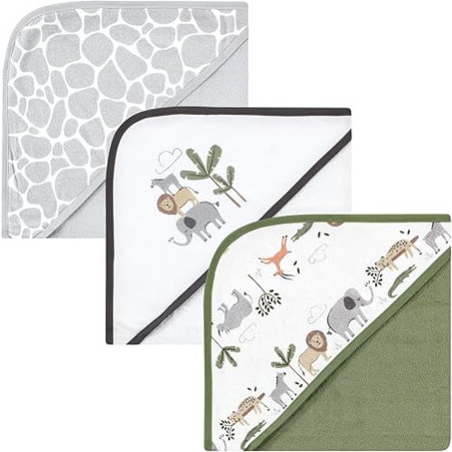 Hudson Baby Unisex Baby Cotton Rich Hooded Towels, Safari Life, One Size
