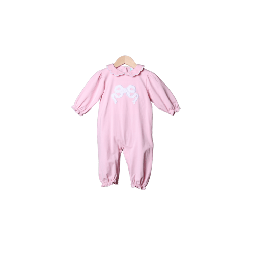 Pink Knit Applique Bitty Dot Bow Romper
