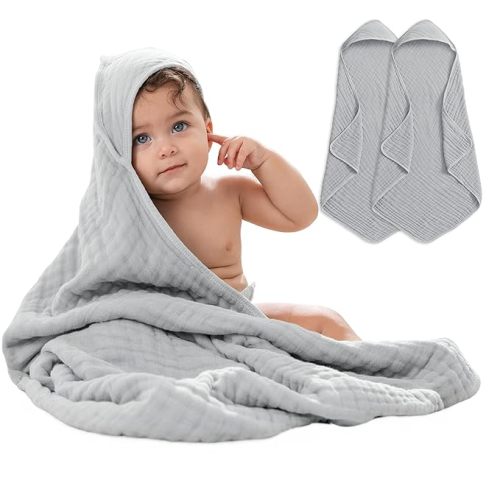 Comfy Cubs Hooded Baby Towel 2-Pack, Large 32 x 32 Inch - Pacific Blue