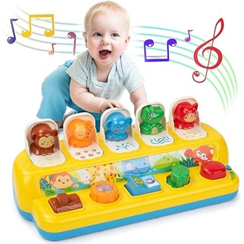 SUPERHIGH Interactive Pop Up Animal Toys with Music, Animal Sound & Light, Early Developmental Cause and Effect Pop Up Animals Toy for Infants & Toddlers, 1+ Year Old Boys Girls Gifts