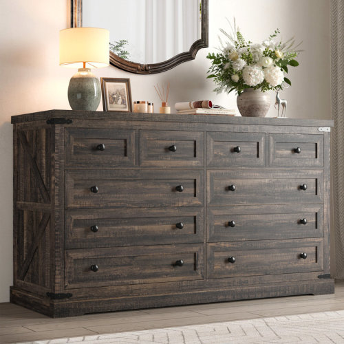 Gracie Oaks Farmhouse 10 Drawers Double Dresser & Reviews | Wayfair