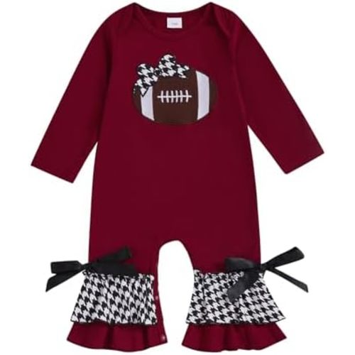 Baby Girl Football Outfit Newborn Long Sleeve Jumpsuit Cute Infant Rugby Bow One Piece Onesie Fall Winter Clothes