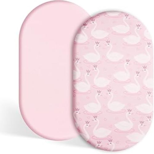 TILLYOU Baby Bassinet Sheets for Girls Boys 2 Pack Baby Sheets for Square Rectangle Oval Bassinet Mattress 33X16 Inch, Swan Dance and Pink