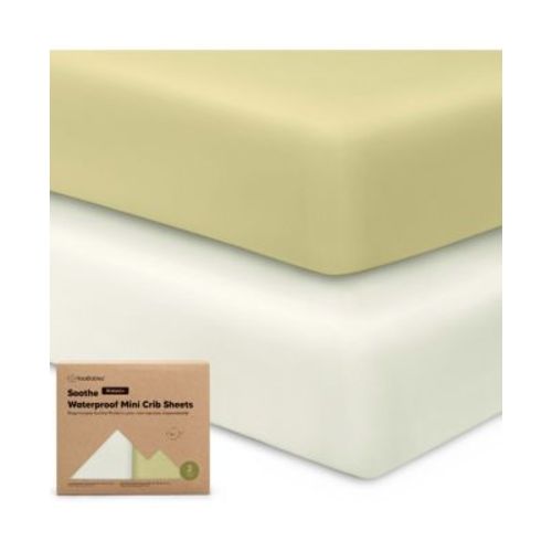 2pk Soothe Waterproof Fitted Mini Crib Sheets for Girl, Boy, 100% Organic Soft Cotton Pack and Play Sheets