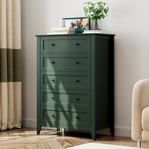 Mercer41 5 Drawer Dresser for Bedroom, Tall Dresser with Deep Drawers & Metal Knobs | Wayfair