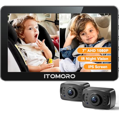 Itomoro 2 Kids Baby Car Camera, 7'' 1080P HD Display with 2 IR Night Vision Cameras, 150° Wide Angle, 360° Rotatable, Easy Install – Car Camera for Baby for Rear Seat Safety