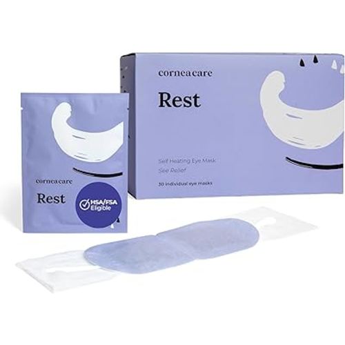 CorneaCare Rest: Self Heating Warm Compress for Dry Eyes | Heated Eye Mask for Fast Relief | Steam Mask for Stye Care | No Microwave or Washcloth Needed | Travel Ready Warm Compress | 30 Count