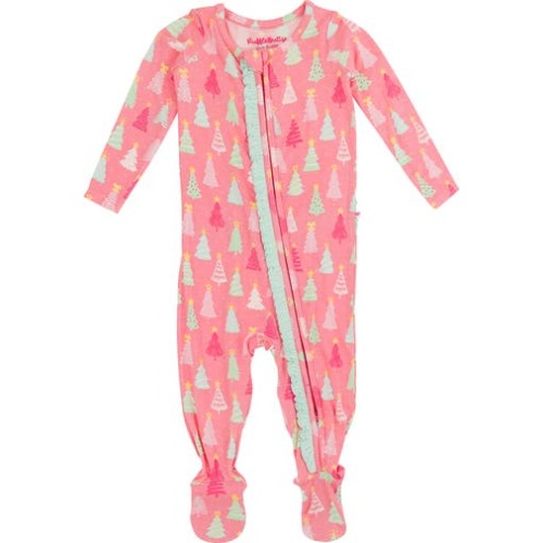 Pink Pines Ruffle Convertible Zip Footie, 0-3M