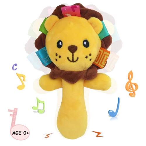 Soft Baby Rattle Toys Plush Stuffed Animal Hand Rattles for Toddlers Girls Boys Development Infant Toys-Lion