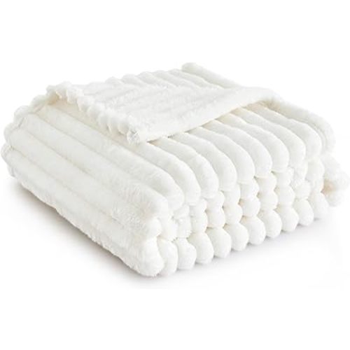 Bedsure White Throw Blanket for Couch - GentleSoft Cozy Soft Blankets for Women, Cute Small Fleece Throws for Girls, Off White, 50x70 Inches