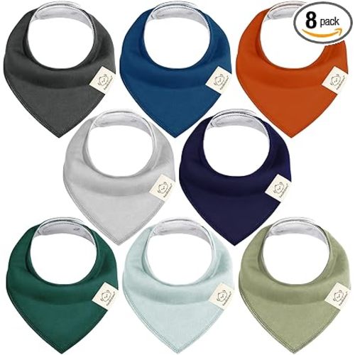 KeaBabies 8-Pack Organic Baby Bandana Bibs for Boys, Girls - Super Absorbent Triangle Baby Bibs for Drooling and Teething Infant, 100% Cotton Extra Soft for Newborn, Infant 0-36 Months (Hunter)