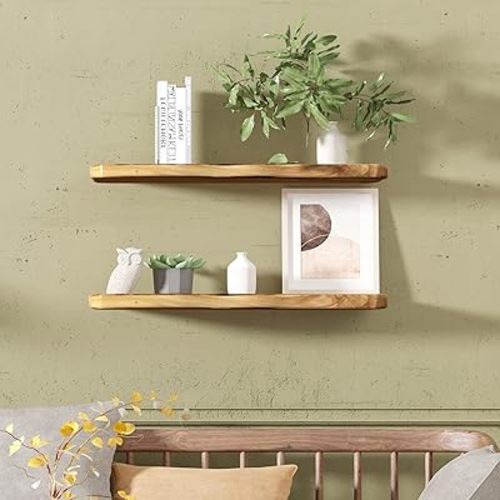 WELLAND 24 Inch Cedar Natural Edge Floating Shelf Set of 2
