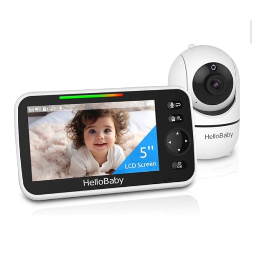 HelloBaby No WiFi Baby Monitor 5" Screen 30-Hour Battery Pan-Tilt-Zoom Video Upgrade with Camera and Audio, Night Vision, VOX, 2-Way Talk, 8 Lullabies and 1000ft Range