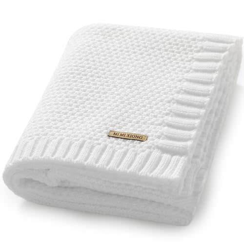 mimixiong Baby Blanket Knit Swaddle Blanket Soft Warm Crochet Neutral Receiving Unisex Baby Blanket for Boys and Girls White 40 x 30 inches
