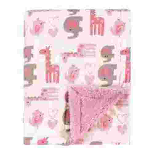 Luvable Friends Baby Girl Plush Blanket with Faux Shearling Back, Girl Safari, One Size