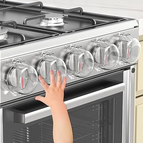 AOSITE Stove Knob Covers for Child Safety - 5 Pack Upgraded Gas Stove Knob Covers with Strong Adhesive, Double Design Childproof Oven Knob Covers for Kids and Pets, Stove Guard Baby Proofing