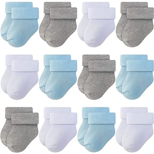 RATIVE Newborn Baby Socks 0-6,6-12 Months Terry Turn Cuff Socks for Boys Girls